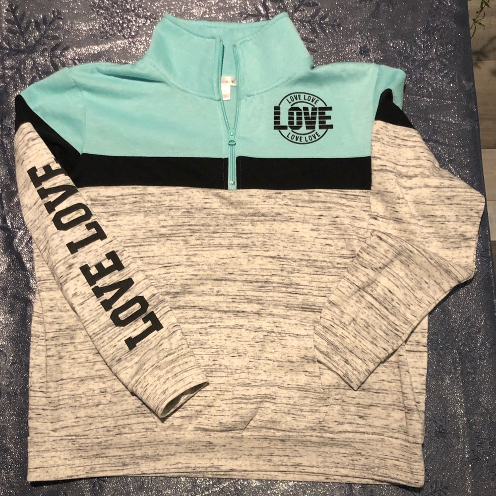 Turquoise 1/4 Zip Color Block Kangaroo Pocket Sweatshirt CLOSET CLEAR OUT